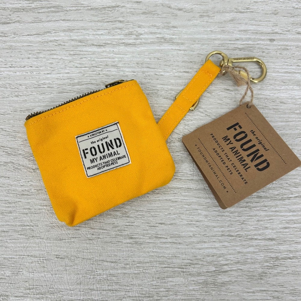 Found My Animal Yellow Canvas Dog Poop Bag Dispenser Pouch Keychain‎ New